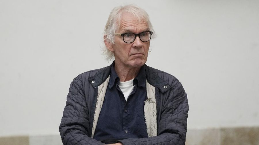FILE - In this Aug. 27, 2021 file photo Swedish artist Lars Vilks is pictured during a visit to Warsaw, Poland, for the opening of an exhibition that featured some of his works. Vilks, who had lived under police protection since making a sketch of the Prophet Muhammad with a dog's body in 2007, died in a weekend crash along with two police bodyguards, police said Monday. He was 75. (AP Photo/Czarek Sokolowski, file)