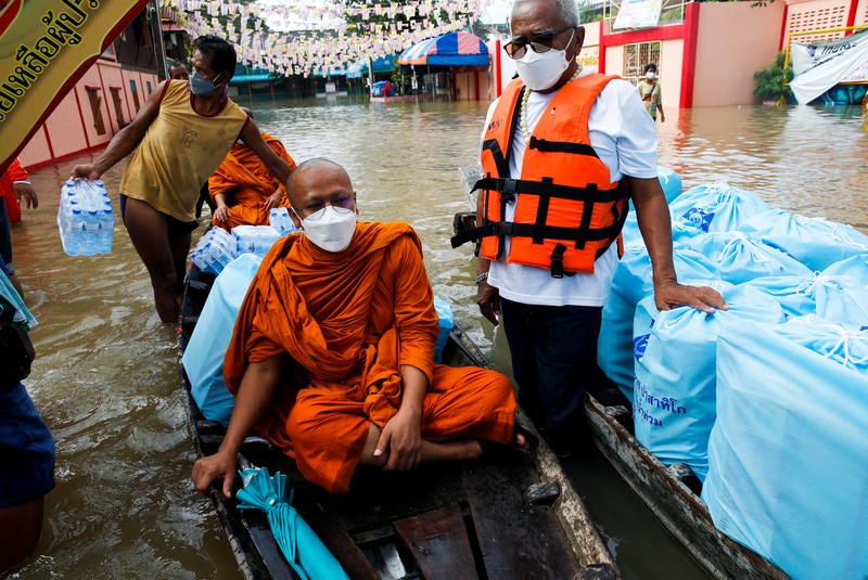 A lying Buddha statue is seen during the flood at a Temple in Ayutthaya, Thailand, October 6, 2021. REUTERS/Soe Zeya Tun