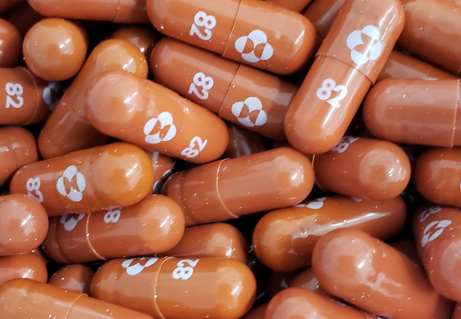FILE PHOTO: An experimental COVID-19 treatment pill called molnupiravir being developed by Merck & Co Inc and Ridgeback Biotherapeutics LP, is seen in this undated handout photo released by Merck & Co Inc and obtained by Reuters May 17, 2021. Merck & Co Inc/Handout via REUTERS   ATTENTION EDITORS - THIS IMAGE HAS BEEN SUPPLIED BY A THIRD PARTY. MANDATORY CREDIT. THIS IMAGE WAS PROCESSED BY REUTERS TO ENHANCE QUALITY, AN UNPROCESSED VERSION HAS BEEN PROVIDED SEPARATELY/File Photo
