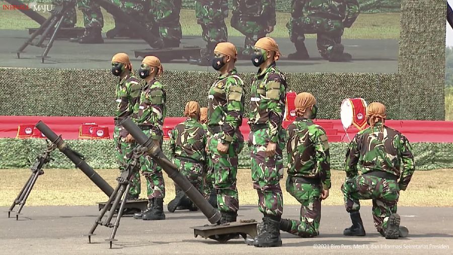 Aksi Demonstrasi Keterampilan Komponen Cadangan di Upacara Penetapan Komponen Cadangan Tahun 2021, Pusdiklatpassus, Bandung Barat, 7 Oktober 2021
