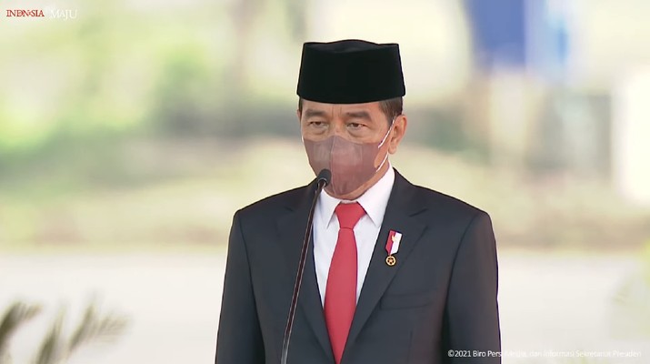 Jokowi di Upacara Penetapan Komponen Cadangan Tahun 2021, Pusdiklatpassus, Bandung Barat, 7 Oktober 2021