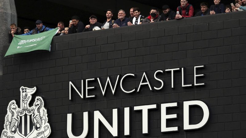 FILE - In this Wednesday, June 24, 2020 file photo, empty seats during the English Premier League soccer match between Newcastle United and Aston Villa at St James' Park stadium in Newcastle, England. English Premier League club Newcastle was taken over by Saudi Arabia's sovereign wealth fund on Thursday, Oct. 7, 2021 after a protracted takeover. The takeover by the Saudi Public Investment Fund initially collapsed last year over concerns about how much control the kingdom's leadership would have in the running of Newcastle amid concerns about Saudi human rights abuses and the pirating of sports rights. (Lindsey Parnaby/Pool via AP, File)
