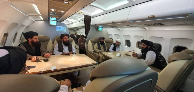 Taliban delegates meet with Qatar delegates in Doha, Qatar, in this handout photo uploaded to social media on October 9, 2021. Picture uploaded on on October 9, 2021. Social media handout/via REUTERS ATTENTION EDITORS - THIS IMAGE HAS BEEN SUPPLIED BY A THIRD PARTY. NO RESALES. NO ARCHIVES.
