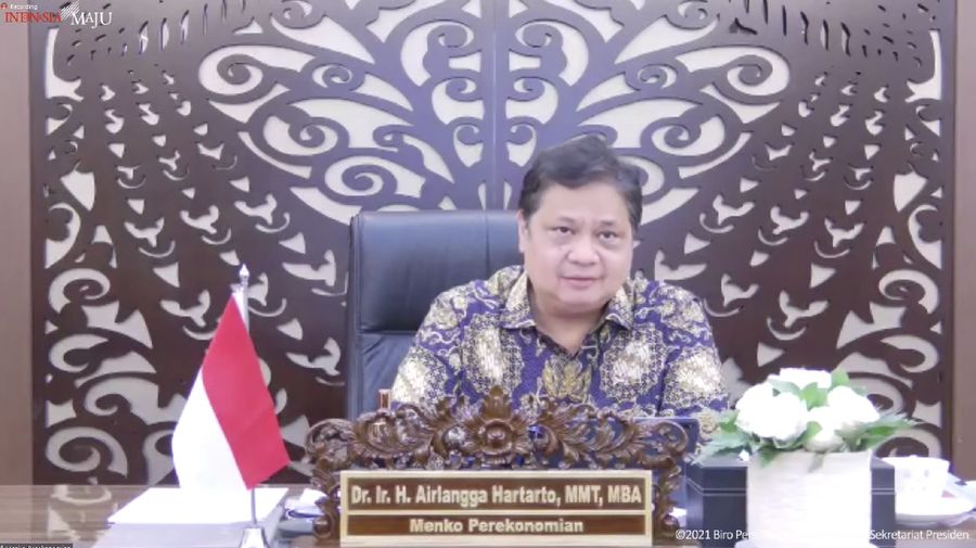 Menteri Koordinator Bidang Perekonomian (Menko Perekonomian) Airlangga Hartarto Saat Konferensi Pers PPKM, Jakarta,11 Oktober 2021. (Tangkapan Layar Youtube Skretariat Presiden)