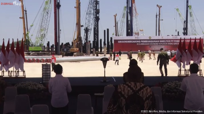 Groundbreaking Pembangunan Smelter PT Freeport Indonesia, KEK Gresik, 12 Oktober 2021. (Tangkapan Layar Youtube Sekretariat Presiden)