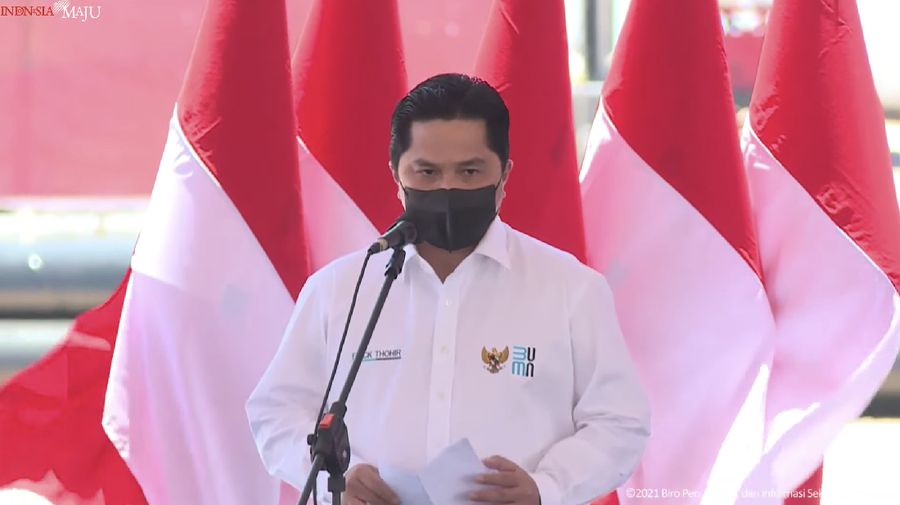 Menteri BUMN Erick Thohir Saat Groundbreaking Pembangunan Smelter PT Freeport Indonesia, KEK Gresik, 12 Oktober 2021. (Tangkapan Layar Youtube Sekretariat Presiden)