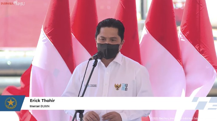 Menteri BUMNÂ Erick Thohir Saat Groundbreaking Pembangunan Smelter PT Freeport Indonesia, KEK Gresik, 12 Oktober 2021. Menteri BUMN Erick Thohir Saat Groundbreaking Pembangunan Smelter PT Freeport Indonesia, KEK Gresik, 12 Oktober 2021. (Tangkapan Layar Youtube Sekretariat Presiden)