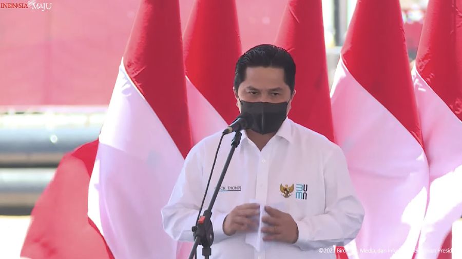 Menteri BUMN Erick Thohir Saat Groundbreaking Pembangunan Smelter PT Freeport Indonesia, KEK Gresik, 12 Oktober 2021. (Tangkapan Layar Youtube Sekretariat Presiden)