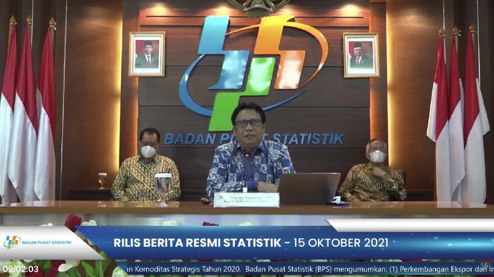 Kepala BPS, Margo Yuwono dalam Konferensi pers Kepala BPS terkait ekspor & impor Indonesia September 2021 hingga pola perdagangan komoditas strategis tahun 2021 Kepala BPS, Margo Yuwono dalam Konferensi pers Kepala BPS terkait ekspor & impor Indonesia September 2021 hingga pola perdagangan komoditas strategis tahun 2021. (Tangkapan Layar Youtube BPS Statistics)