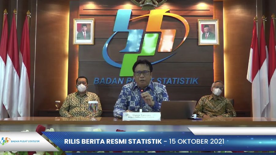 Kepala BPS, Margo Yuwono dalam Konferensi pers Kepala BPS terkait ekspor & impor Indonesia September 2021 hingga pola perdagangan komoditas strategis tahun 2021. (Tangkapan Layar Youtube BPS Statistics)