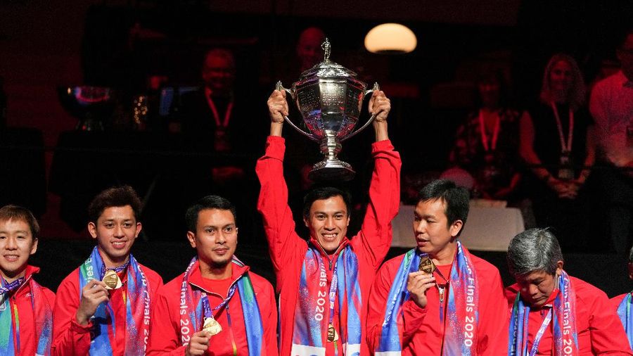 Keberhasilan Indonesia meraih gelar juara Thomas Cup 2020 (Thomas Cup 2021). (Ritzau Scanpix via REUTERS/RITZAU SCANPIX)