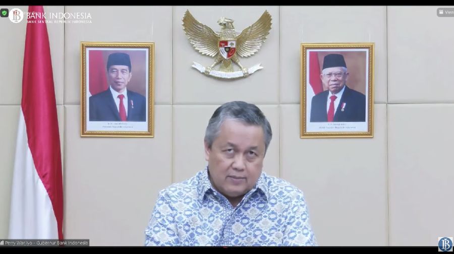 Pengumuman hasil rapat dewan Gubernur bulanan Oktober 2021 cakupan triwulanan, Selasa (19/10/2021). (Tangkapan layar youtube Bank Indonesia)