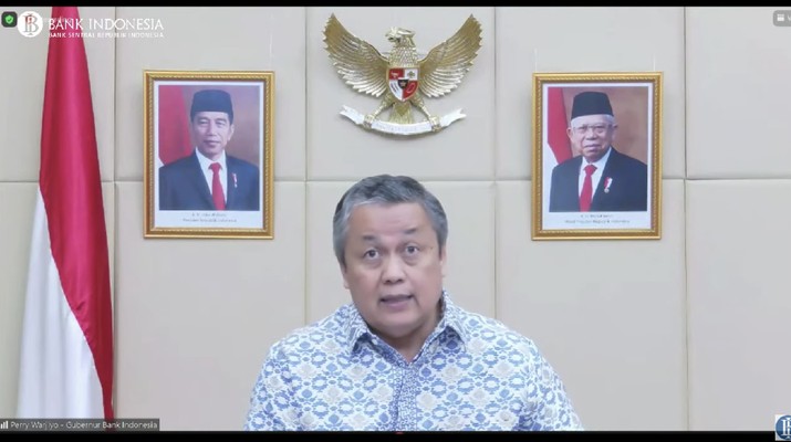 Pengumuman hasil rapat dewan Gubernur bulanan Oktober 2021 cakupan triwulanan, Selasa (19/10/2021). (Tangkapan layar youtube Bank Indonesia)