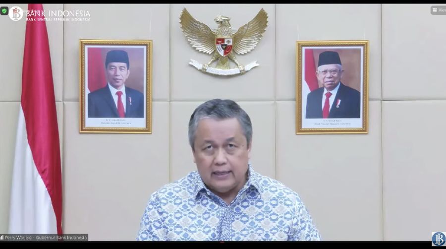 Pengumuman hasil rapat dewan Gubernur bulanan Oktober 2021 cakupan triwulanan, Selasa (19/10/2021). (Tangkapan layar youtube Bank Indonesia)