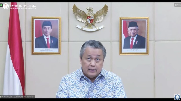 Pengumuman hasil rapat dewan Gubernur bulanan Oktober 2021 cakupan triwulanan, Selasa (19/10/2021). (Tangkapan layar youtube Bank Indonesia)