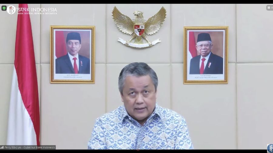 Pengumuman hasil rapat dewan Gubernur bulanan Oktober 2021 cakupan triwulanan, Selasa (19/10/2021). (Tangkapan layar youtube Bank Indonesia)