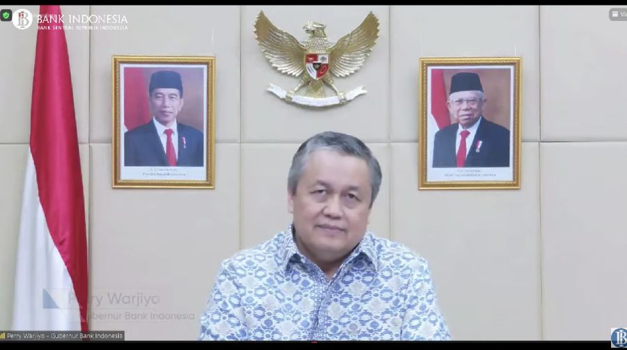 Pengumuman hasil rapat dewan Gubernur bulanan Oktober 2021 cakupan triwulanan, Selasa (19/10/2021). (Tangkapan layar youtube Bank Indonesia)