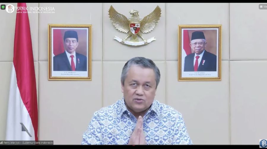 Pengumuman hasil rapat dewan Gubernur bulanan Oktober 2021 cakupan triwulanan, Selasa (19/10/2021). (Tangkapan layar youtube Bank Indonesia)