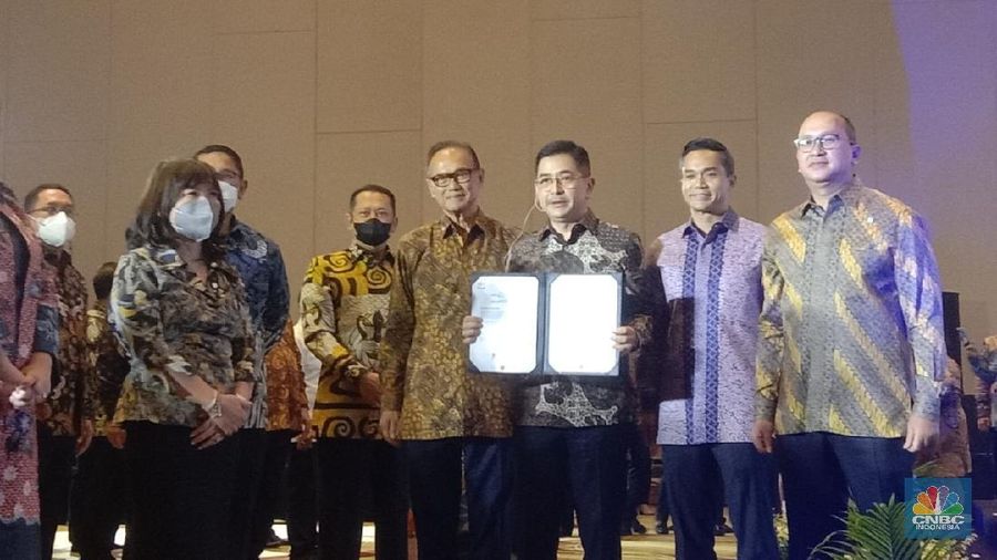KADIN Lantik Pengurus Baru Masa Bakti 2021-2026. (CNBC Indonesia/Eqqi Syahputra)