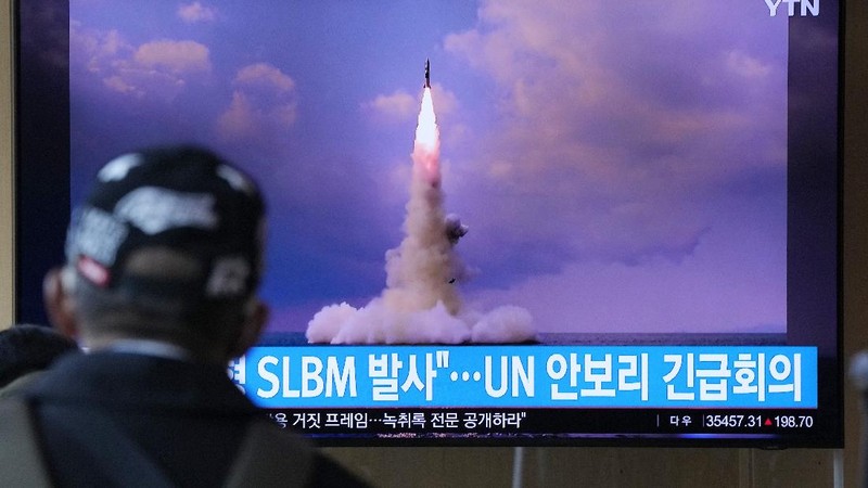 This photo provided by the North Korean government shows a ballistic missile launched from a submarine Tuesday, Oct. 19, 2021, in North Korea. North Korea announced Wednesday, Oct. 20, 2021 that it had tested a newly developed missile designed to be launched from a submarine, the first such weapons test in two years and one it says will bolster its military’s underwater operational capability. Independent journalists were not given access to cover the event depicted in this image distributed by the North Korean government. The content of this image is as provided and cannot be independently verified. Korean language watermark on image as provided by source reads: 