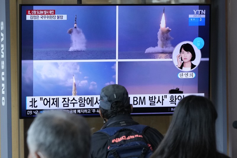 This photo provided by the North Korean government shows a ballistic missile launched from a submarine Tuesday, Oct. 19, 2021, in North Korea. North Korea announced Wednesday, Oct. 20, 2021 that it had tested a newly developed missile designed to be launched from a submarine, the first such weapons test in two years and one it says will bolster its military’s underwater operational capability. Independent journalists were not given access to cover the event depicted in this image distributed by the North Korean government. The content of this image is as provided and cannot be independently verified. Korean language watermark on image as provided by source reads: 