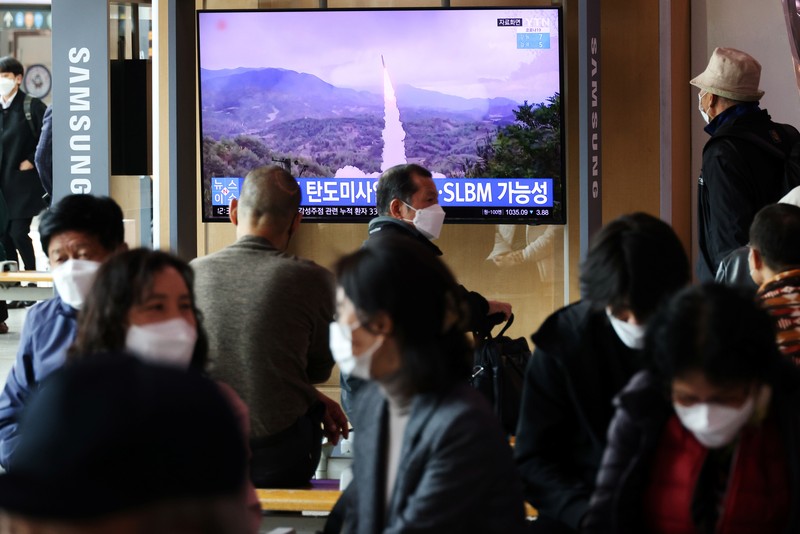This photo provided by the North Korean government shows a ballistic missile launched from a submarine Tuesday, Oct. 19, 2021, in North Korea. North Korea announced Wednesday, Oct. 20, 2021 that it had tested a newly developed missile designed to be launched from a submarine, the first such weapons test in two years and one it says will bolster its military’s underwater operational capability. Independent journalists were not given access to cover the event depicted in this image distributed by the North Korean government. The content of this image is as provided and cannot be independently verified. Korean language watermark on image as provided by source reads: 