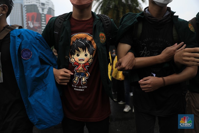 Demo mahasiswa di Patung Kuda, Jakarta, Kamis (21/10/2021). (CNBC Indonesia/Muhammad Sabki) Demo mahasiswa di Patung Kuda, Jakarta, Kamis (21/10/2021). (CNBC Indonesia/Muhammad Sabki)