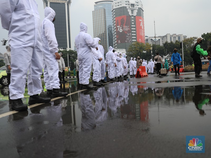 Demo mahasiswa di Patung Kuda, Jakarta, Kamis (21/10/2021). (CNBC Indonesia/Muhammad Sabki) Demo mahasiswa di Patung Kuda, Jakarta, Kamis (21/10/2021). (CNBC Indonesia/Muhammad Sabki)