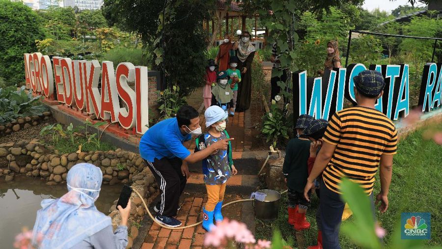 Belajar mengenal lingkungan di Taman Agro Edukasi Wisata Ragunan. (CNBC Indonesia/Muhammad Sabki)