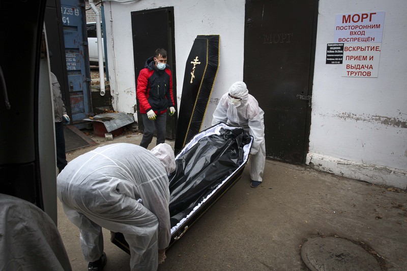 Lonjakan kasus covid-19 di Rusia. (AP/Roman Yarovitcyn)