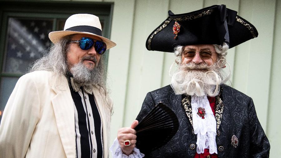 Participant Norbert Dopf from Austria arrives for the German Moustache and Beard Championships 2021 at Pullman City Western Theme Park in Eging am See, Germany, October 23, 2021. REUTERS/Lukas Barth     TPX IMAGES OF THE DAY