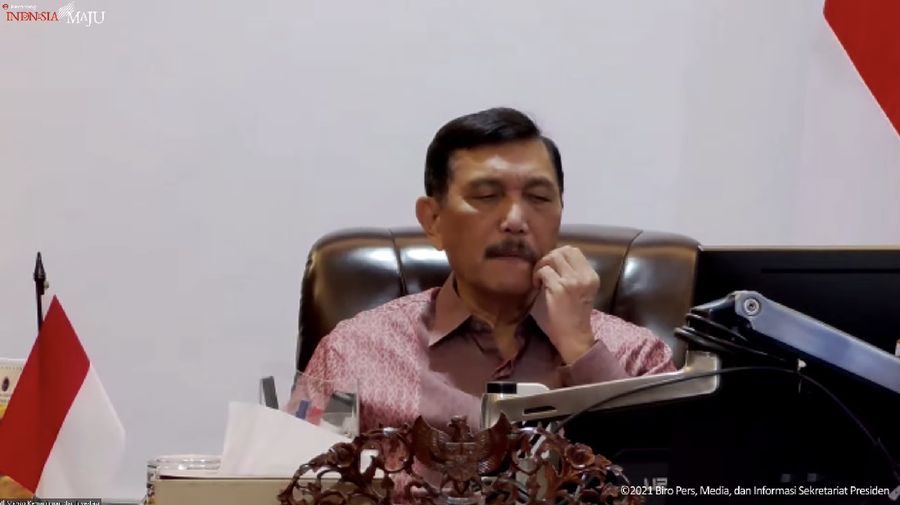 Menko Kemaritiman dan Investasi Luhut Binsar Pandjaitan memberi Keterangan Pers Menteri terkait Hasil Rapat Terbatas “Evaluasi PPKM