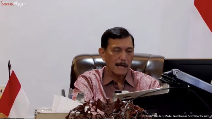 Menko Kemaritiman dan Investasi Luhut Binsar Pandjaitan memberi Keterangan Pers Menteri terkait Hasil Rapat Terbatas “Evaluasi PPKM