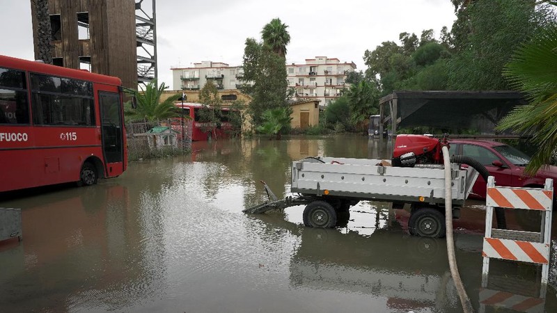 A general view of damages caused by flood waters during a severe storm in Catania, Italy, October 27, 2021. REUTERS/Antonio Parrinello