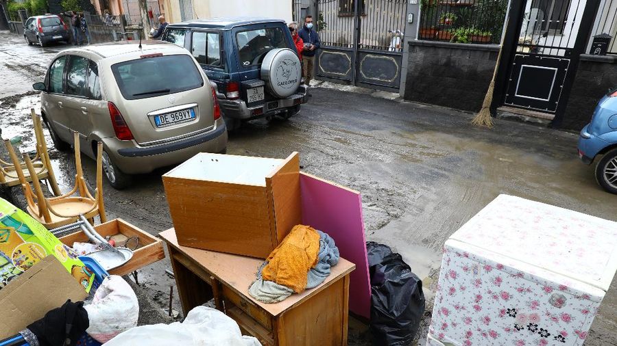 A general view of damages caused by flood waters during a severe storm in Catania, Italy, October 27, 2021. REUTERS/Antonio Parrinello