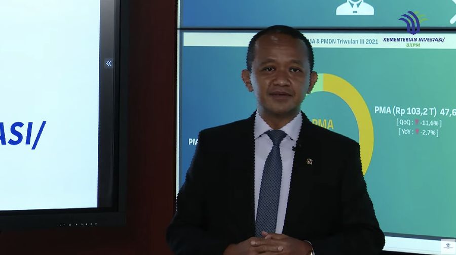 Konferensi Pers Realisasi Investasi Triwulan III 2021 oleh Menteri Investasi Bahlil Lahadalia