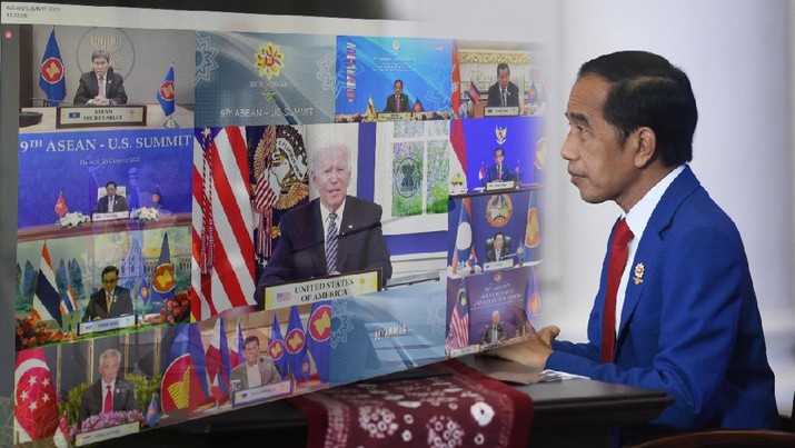 Presiden Joko Widodo menyampaikan tiga harapan terkait hubungan antara ASEAN dengan Amerika Serikat (AS) ke depan dalam pidatonya saat menghadiri KTT ke-9 ASEAN-AS yang digelar secara virtual. (Foto: Lukas - Biro Pers Sekretariat Presiden)