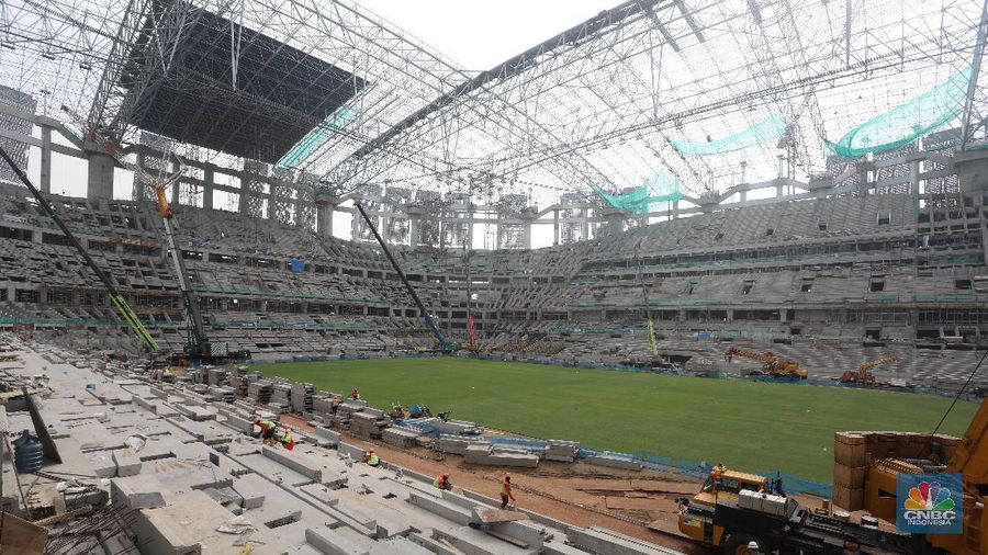 Progres Pembangunan Jakarta Internasional Stadium (JIS). (CNBC Indonesia/Andrean Kristianto)