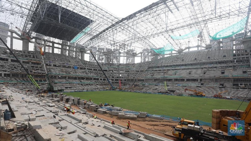 Progres Pembangunan Jakarta Internasional Stadium (JIS). (CNBC Indonesia/Andrean Kristianto)