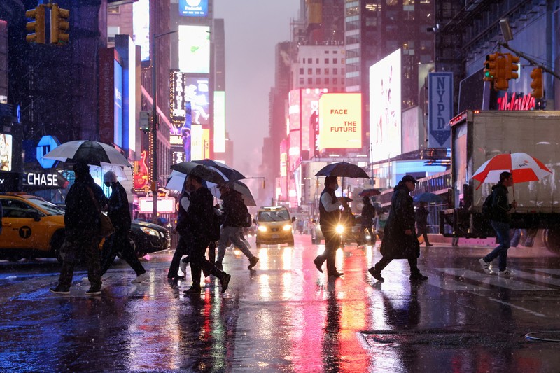 USA-WEATHER/ Flooded cars are pictured on a street as heavy rain moved into the northeast U.S. in Hoboken, New Jersey, U.S. October 26, 2021. REUTERS/Mike Segar