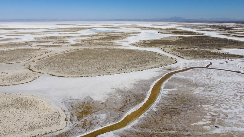 An aerial view of Lake Tuz in Aksaray province, Turkey, Tuesday, Oct. 26, 2021. Lake Tuz, Turkey’s second largest lake, and home to several bird species has seen its waters entirely recede this year, a victim of climate change-induced drought that has hit the region as well as decades-long wrongful agricultural policies that have exhausted the lake’s underground waters. (AP Photo/Emrah Gurel)
