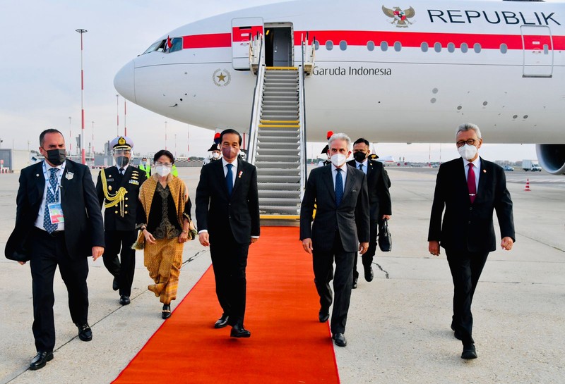 Presiden Joko Widodo Tiba di Italia dalam rangka kunjungan kerja. (Biro Pers Sekretariat Presiden/Laily Rachev)