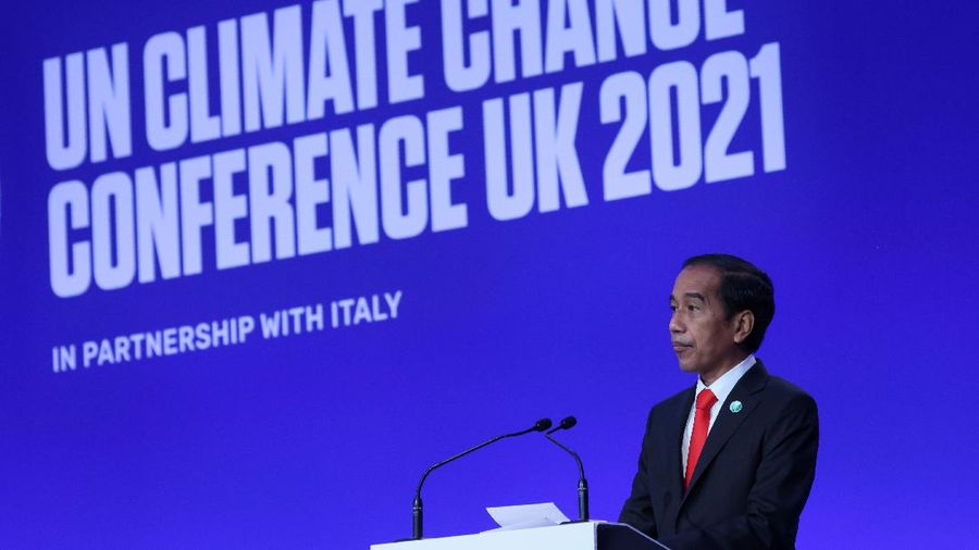 Indonesia's President Joko Widodo looks on as he gives a speech during the UN Climate Change Conference (COP26) in Glasgow, Scotland, Britain, November 1, 2021. REUTERS/Yves Herman/Pool