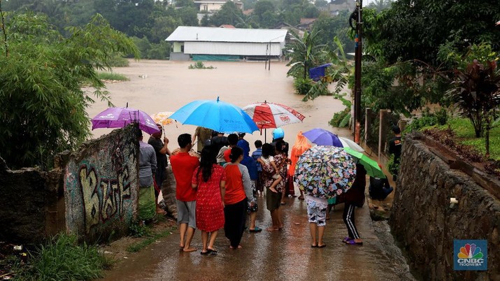 Banjir di Pasir Putih, Depok, Jawa Barat. (CNBC Indonesia/Muhammad Sabki)