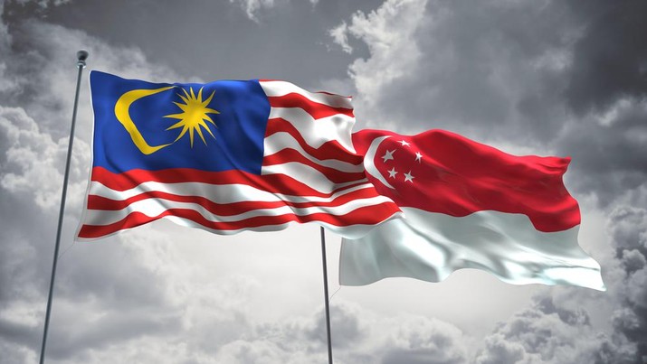 Ilustrasi bendera Malaysia dan Singapura Ilustrasi bendera Malaysia dan Singapura