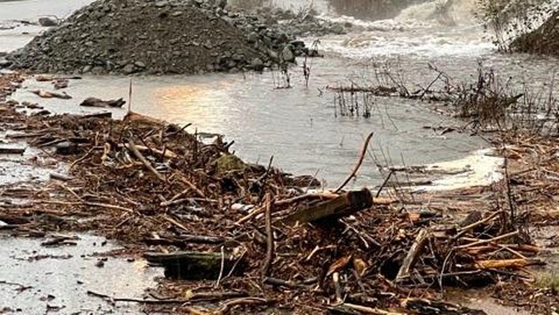 An aerial view shows the damage caused by floods and landslide near Sea Bird Island, British Columbia, Canada, November 15, 2021. B.C. Ministry of Transportation and Infrastructure/Handout via REUTERS   NO RESALES. NO ARCHIVES. THIS IMAGE HAS BEEN SUPPLIED BY A THIRD PARTY. MANDATORY CREDIT