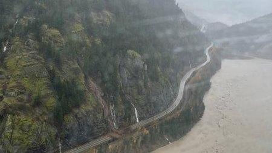 An aerial view shows the damage caused by floods and landslide near Sea Bird Island, British Columbia, Canada, November 15, 2021. B.C. Ministry of Transportation and Infrastructure/Handout via REUTERS   NO RESALES. NO ARCHIVES. THIS IMAGE HAS BEEN SUPPLIED BY A THIRD PARTY. MANDATORY CREDIT
