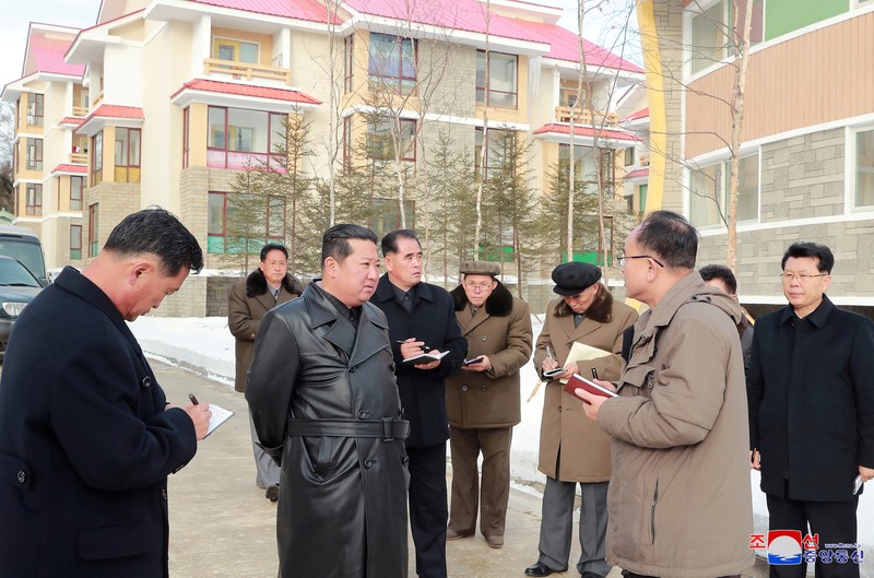 North Korean leader Kim Jong Un gives field guidance during a visit to Samjiyon City, North Korea in this undated photo released on November 16, 2021 by North Korea's Korean Central News Agency (KCNA). KCNA via REUTERS ATTENTION EDITORS - THIS IMAGE WAS PROVIDED BY A THIRD PARTY. REUTERS IS UNABLE TO INDEPENDENTLY VERIFY THIS IMAGE. NO THIRD PARTY SALES. SOUTH KOREA OUT. NO COMMERCIAL OR EDITORIAL SALES IN SOUTH KOREA.