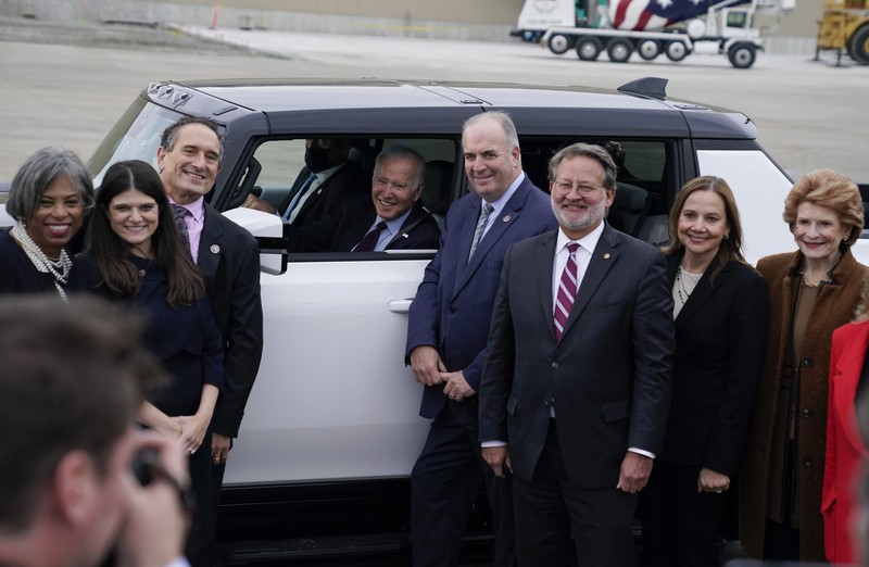 President Joe Biden speaks during a visit to the General Motors Factory ZERO electric vehicle assembly plant, Wednesday, Nov. 17, 2021, in Detroit. (AP Photo/Evan Vucci)