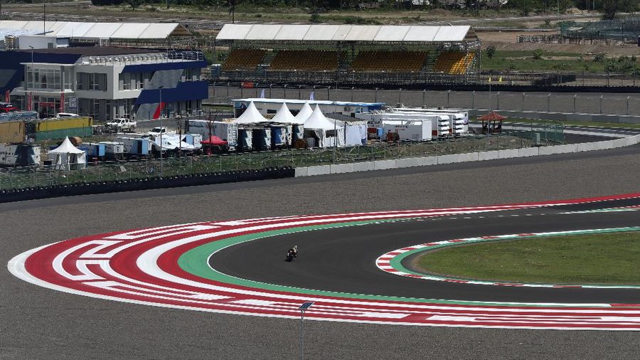 Mandalika International Circuit is seen in Mandalika, Lombok Island, Indonesia, Thursday, Nov. 18, 2021. The newly-built circuit is gearing up to host Superbike World Championship on Nov. 19-21. (AP Photo/Achmad Ibrahim)